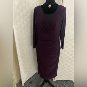 Ralph Lauren Plum Long Sleeve Faux-Wrap Sheath Dress